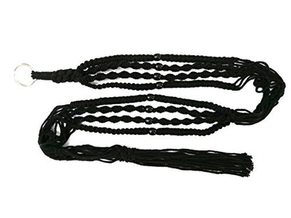 Macrame Plant Hanger & Holder, Hanging Planter 4 Legs Double Deck for 8 inch to 10 inch Two Pots Indoor Outdoor Hanging Planter Cotton Rope 67 Inch with Metal Ring (Cotton-Black) - color: Natural
