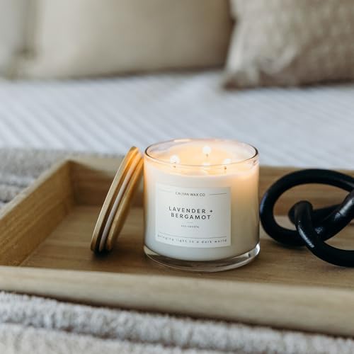 Lavender & Bergamot 3 Wick Scented Candle - 43 Hour Burn | Made in the USA Luxury Clean Soy Wax Candles - Long Lasting Large Glass Jar Candle for Home - 3 Wicks - 14.9oz - color: Lavender + Bergamot