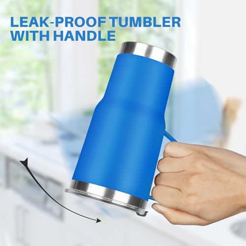 20 oz Tumbler with Handle, Stainless Steel Insulated Tumbler with Lid and Straw, Double Wall Vacuum Coffee Mug Tumbler, Insulated Coffee Thermal Cup for Cold and Hot (Sea Blue) - color: Sea Blue, size: 20 Ounces