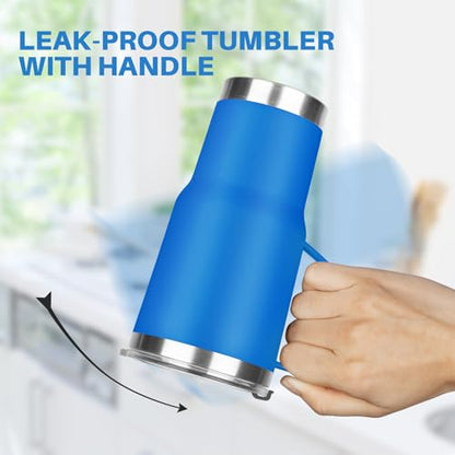 20 oz Tumbler with Handle, Stainless Steel Insulated Tumbler with Lid and Straw, Double Wall Vacuum Coffee Mug Tumbler, Insulated Coffee Thermal Cup for Cold and Hot (Sea Blue) - color: Sea Blue, size: 20 Ounces