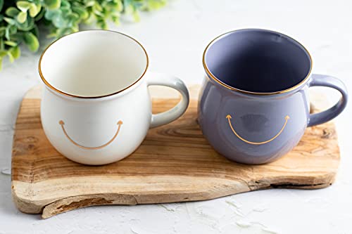 Elegant Gold-Accented Smiley Face Ceramic Mug - 13 Oz, Unique & Thoughtful Gift for Coffee Lovers, Eco-Friendly, Durable - Ideal for Home or Office - color: Gray