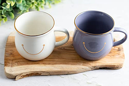 Elegant Gold-Accented Smiley Face Ceramic Mug - 13 Oz, Unique & Thoughtful Gift for Coffee Lovers, Eco-Friendly, Durable - Ideal for Home or Office - color: Gray