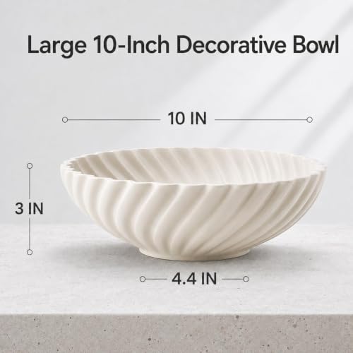 Ceramic Decorative Bowl, 10''×3'', Stylish Fruit Bowl for Kitchen Counter
