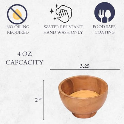 Set of 6 Acacia wood small bowls, 4 fl oz 3.2 * 2 inches | Hand carved small dipping bowls for sauce, salsa. Little bowls for ingredient prep, spices | Charcuterie boards accessories