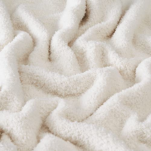 Super Soft Knit Throw Blanket Twin Size Cream White-Lightweight Plush Fuzzy Fluffy Warm Cozy Blankets and Throws for Sofa Bed All Season Use - color: Cream White, size: Twin(60"x80")
