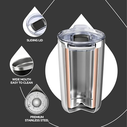 Ideus 20 oz Tumbler, Travel Coffee Mug with Splash Proof Sliding Lid, Double Wall Stainless Steel Vacuum Insulated Coffee Mug for Home and Office, Keep Beverages Hot or Cold, Black - color: Black