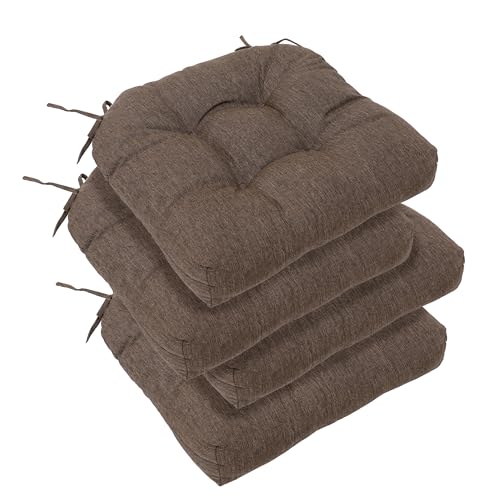 RACE LEAF Patio Chair Cushions 19x19 4 Pack, Thickened Heavy Duty Outdoor Cushions Stain & Water Resistant Non-Slip Ties Tufted (Brown) - color: Brown, size: 19x19 Inch (Pack of 4)