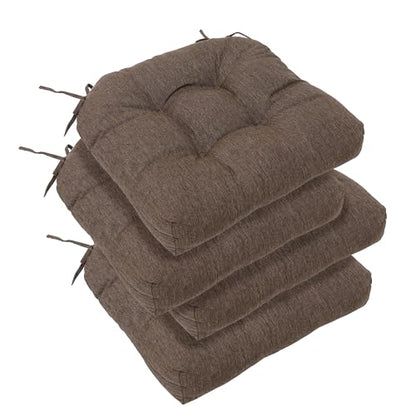RACE LEAF Patio Chair Cushions 19x19 4 Pack, Thickened Heavy Duty Outdoor Cushions Stain & Water Resistant Non-Slip Ties Tufted (Brown) - color: Brown, size: 19x19 Inch (Pack of 4)
