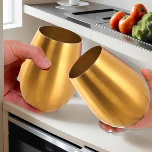 18 Ounces Gold Wine Glasses Set of 2, 18/8 Stainless Steel Stemless Drinking Cups for Cocktails, Durable 304 Stainless Steel Tumbler Wine Glasses Gift Essentials and Dishwasher safe