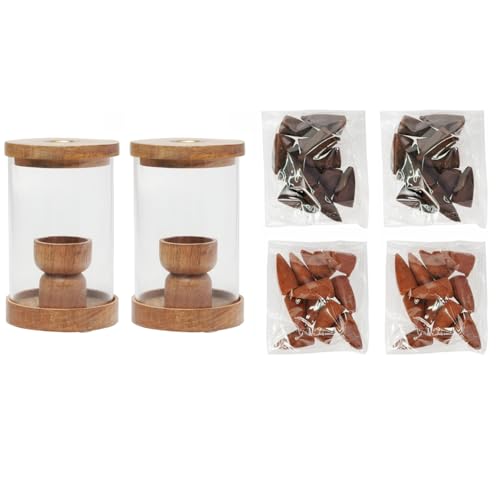 HOSLEY 2-Pack Wood & Glass Backflow Incense Burner Kit Includes 25 Incense Cones | Elegant Aromatherapy Set for Home, Office, Meditation & Relaxation - color: Brown2