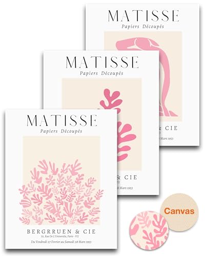 HesenDot Unframed Matisse Pink Wall Art,12x16in Canvas Prints Set of 3 | Modern Abstract Wall Decor Posters,Minimalist Home Decoration for Living Room Bedroom Office, Unframed - color: Unframed Matisse Abstract Pink