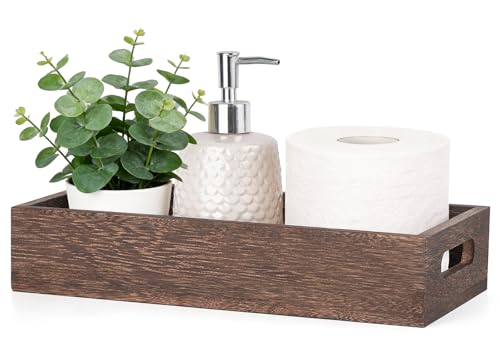 Mkono Bathroom Basket, Wood Toilet Paper Storage, Rustic Home Decor, Brown | Back of Toilet Basket, Farmhouse Organizer, Built-in Handles, Bathroom Living Room Bedroom Office Vanity Kitchen Shelf