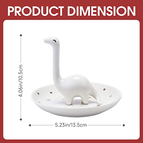 PUDDING CABIN White Dinosaur Ring Holder - Unique Jewelry Dish Tray for Rings, Earrings, Bracelets Organizer - Cute Gifts for Women, Girls, Her Birthday, Christmas, Wedding Gifts - style: White Dinosaur