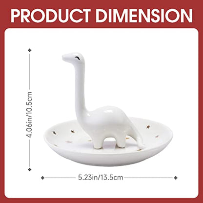 PUDDING CABIN White Dinosaur Ring Holder - Unique Jewelry Dish Tray for Rings, Earrings, Bracelets Organizer - Cute Gifts for Women, Girls, Her Birthday, Christmas, Wedding Gifts - style: White Dinosaur