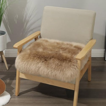 LLB Sheepskin Chair Cushion Non-Slip Back Square Genuine Fur Chair Cover Silky Natural Wool Seat Cushion Pad Soft Area Rugs Carpet for Home Office Restaurant Chair 18x18 Inch (Pack of 1), Tan - color: Tan, size: 18x18 Inch (Pack of 1)