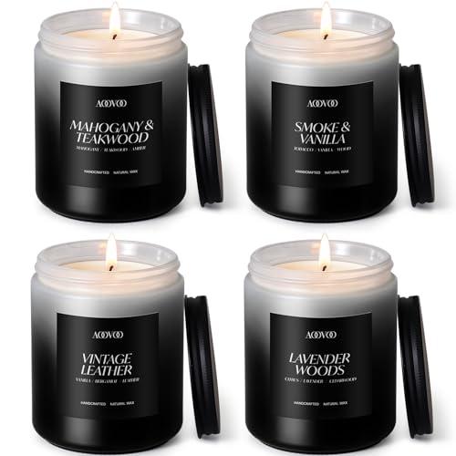 AOOVOO Scented Candles Set - 4 Pack Men Candles for Home Scented | 28 oz Soy Wax, 200 Hour Long Lasting Candle, aromatherapy Candle Birthday, Christmas, Valentine, Gift Set for Men - size: 4 Pack Mens Candles