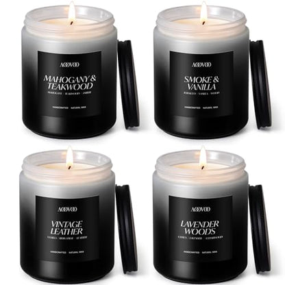 AOOVOO Scented Candles Set - 4 Pack Men Candles for Home Scented | 28 oz Soy Wax, 200 Hour Long Lasting Candle, aromatherapy Candle Birthday, Christmas, Valentine, Gift Set for Men - size: 4 Pack Mens Candles