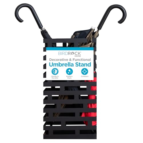 BIRDROCK HOME Decorative Umbrella Stand with Removable Water Tray - Large Freestanding Umbrella Rack and Cane Walking Stick Organizer - Metal Umbrella Holder for Entryway & Indoor Use - Black, Striped | Decorative Large Freestanding Rack and Cane Walking