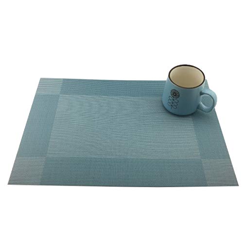Vinyl Blue Placemats Heat Resistant Dining Table Mats Non-Slip Washable Place Mats Set of 6 （Blue） - color: Blue