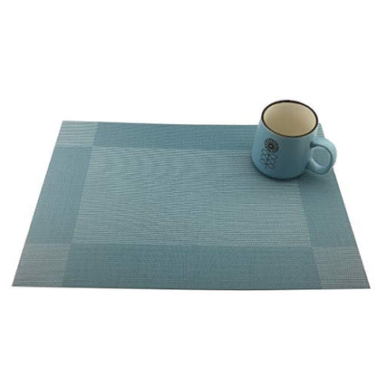 Vinyl Blue Placemats Heat Resistant Dining Table Mats Non-Slip Washable Place Mats Set of 6 （Blue） - color: Blue
