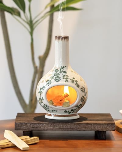 Handmade Ceramic Incense Holder，Stick & Backflow - Sage Holder for Burning ，Meditation Accessories，Easily Grab All Incense Ash (Green and Beige) - color: Green and Beige