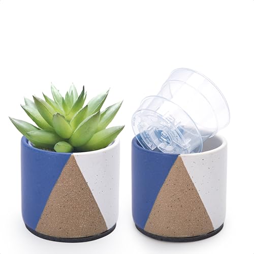 D'vine Dev 2-Pack Cachepot with Clear Pot, 3.5 in, Cobalt Canyon, 93-V-A-3 | Dual-Pot System, Root Visibility, Bottom Watering Support, Enhanced Drainage, Artistic Stoneware Design, Easy Plant Care - color: Cobalt Canyon, size: 3.5” Cachepot + 3“ Clear Gr