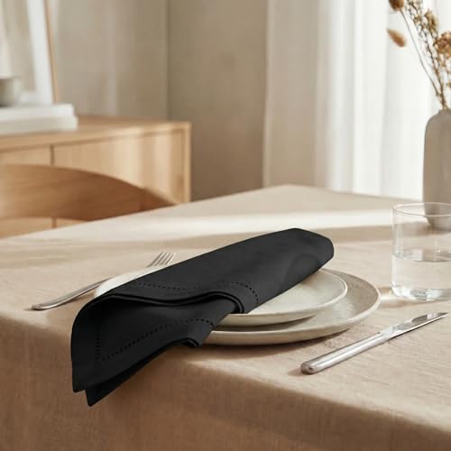 Urban Villa Hemstitch Cloth Dinner Napkins Cotton 20”x20” (Set of 12)-Black - color: 014 Black - Hemstitch, size: 20" x 20" (Set of 12)