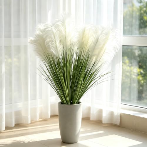 Artificial Pampas Grass, 5PCS 5 Heads Faux White Reed Grass, 36Inch Tall Fake Pampas Grass for Home Decor, Living Room, Floor Vase, Wedding & Farmhouse Indoor Outdoor Decor