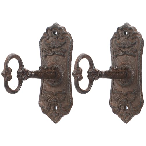 Pelopy 2 Pack Decorative Cast Iron Wall Hooks Vintage Victorian Style Key Coat Hooks Rustic Wall Mounted Coat Hangers for Hanging Key Bags Hats Towels Hanger Farmhouse Decor (Brown) - color: Brown