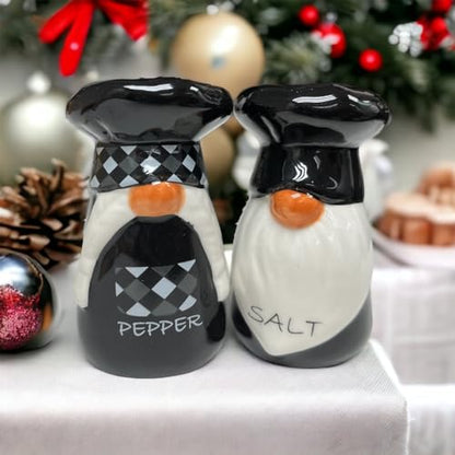 KARALIN Salt and Pepper Shaker Set,Ceramic Salt Pepper Shaker,Halloween | Farmhouse Salt Shaker,Seasoning Salt Set,Rustic Kitchen Decor Tabletop Accessories Chef Design Housewarming(Black & White)
