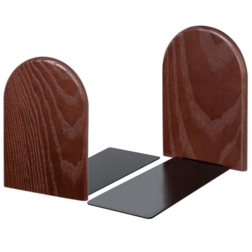 Book Ends, Sturdy Wooden Bookends for Shelves - Heavy Duty Non-Slip Book Organizers, Decorative Bookend Holders for Home Office, Library, Black Wood Universal Economy Bookend, Medium, 1 Pair - color: Oak Wood, size: Medium