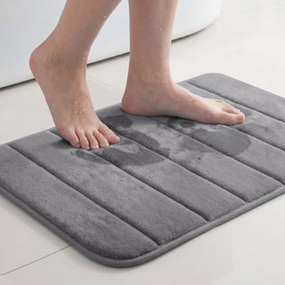 Flamingo P Non Slip Memory Foam Bath Mat Rug Fast Drying Soft Bathroom Shower Mats Rugs, 24x17 Inches, Grey - color: Grey Straight Line, size: 24" X 17"