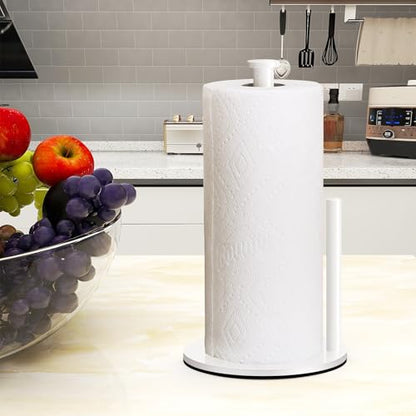 Paper Towel Holder Countertop, OBODING, White Kitchen Paper Towel Holder Stand for Kitchen and Bathroom Organization, Stainless Steel Paper Towel Holders for Standard and Large Rolls (White) - color: White