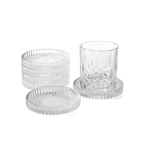 Glass Coasters Round Cup Mat, Clear Glass Coasters for Drinks Coffee Tea Wine, Decorative Wine Bottle Coaster, Crystal Drink Coaster for Restaurant bar Kitchen Dining Table (BD-Clear-6pcs) - color: Bd-clear-6pcs