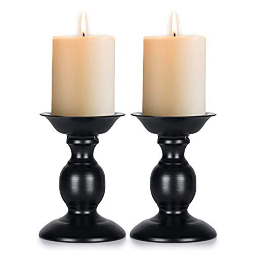 2 Pcs Black Pillar Candle Holders, Most Ideal for 3" Pillar Candles, Gifts for Wedding, Party, Home, Spa, Reiki, Votive Candle (2 x S) | (2 x S) Farmhouse Candleholder 2 Pcs for Wedding Gifts Party Home Spa Reiki Votive Candle - color: Black, size: S + S