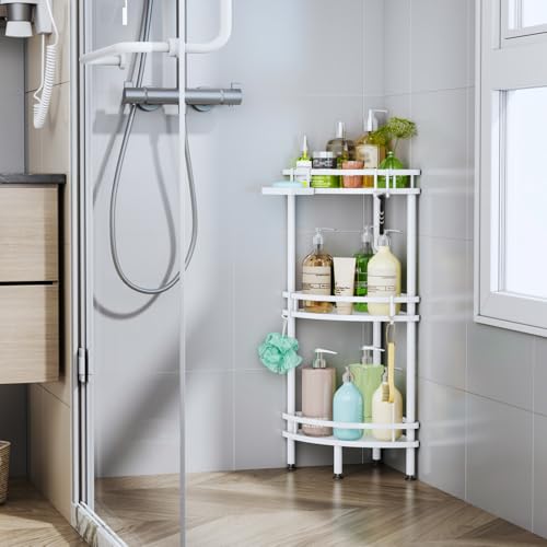 HapiRm Standing Corner Shower Caddy - 3 Tier Large Capacity, White | Shower Organizer Corner with Soap Holder and 4 Hooks, Rustproof Bathroom Storage Shelves with Adhesives - size: 3-tier