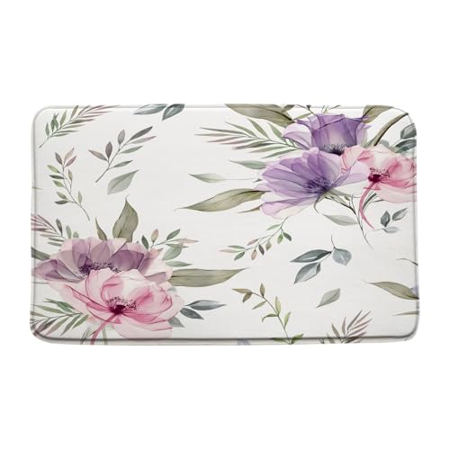 Sunhe Purple and Pink Floral Bath Mat Rustic Farmhouse Boho Flower Watercolor Ink Painting Blossom Chic Elegant Memory Foam Home Office Door Bathroom Decor Mat,17.8"x48" - color: Purple Pink, size: 1'6" x 4' (Rectangular)