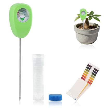 Soil Moisture Meter for Plants with pH Strips No Battery | 6.5 in soil moisture meter with Dry Moist Wet dial plus 25 pH strips for potted plants and potting soil checks