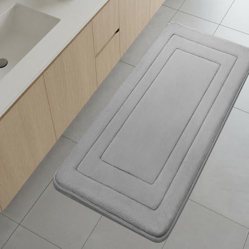 Cupic Cupid Super Soft Memory Foam Bath Mat, Long Bathroom Rugs, Non Slip Bath Mats for Bathroom Floor, Machine Washable Rugs for Shower & Tub, Quick Dry Bath Carpet for Decor, 48" x 24" Grey - color: Grey, size: 2' x 4' (48" x 24")