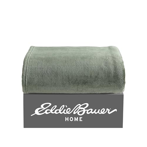 Eddie Bauer - Blanket, Super Soft Reversible Sherpa & Brushed Fleece Bedding, Throw Blankets for Couch, Ideal for Lounging (Ultra Lux Solid Green) - color: Ultra Lux Solid Green