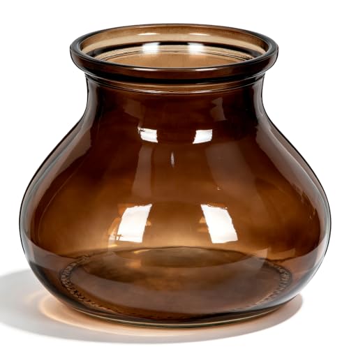 Hollyone Brown Glass Vase Flower Vases Round Glass Vase Small Modern Art Decorative Flower Bottle Modern Vase for Table Centerpieces Farmhouse Wedding Office Living Room Home Decor - color: Brown