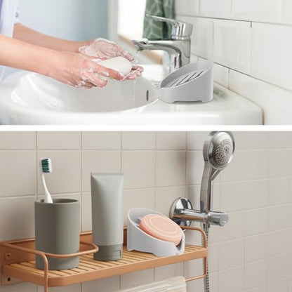 NiHome Silicone Sponge Holder for Kitchen Sink, Fits Scrub Daddy Mommy | Self-Draining Dispenser Organizer Tray, Sink Caddy Countertop Fits Soaps, Scrubber, Dishwasher Safe, Includes Brush - color: Light Gray