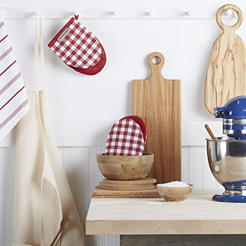 KitchenAid Gingham Cotton Mini Oven Mitt 2-Pack Set, Passion Red, 5.5"x8" - color: Passion Red