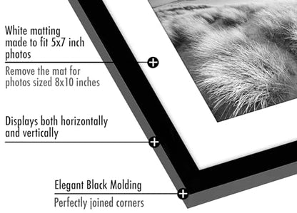 Americanflat 8x10 Picture Frame 2-Pack - Matted to 5x7 - Black | Slim Molding construction, Polished plexiglass front, wall or tabletop display with included easel, sawtooth hangers included - color: Black, size: 8X10