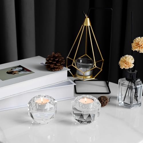 Kitcom Crystal Tealight Candle Holders Pack of 2 for Party Dinner Table Home Decor Hand Cut W2.7'' X H2.3'', Comes with Gift Box - size: W2.7''×H2.3''