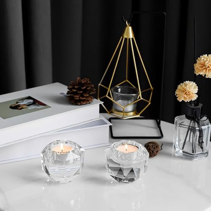 Kitcom Crystal Tealight Candle Holders Pack of 2 for Party Dinner Table Home Decor Hand Cut W2.7'' X H2.3'', Comes with Gift Box - size: W2.7''×H2.3''