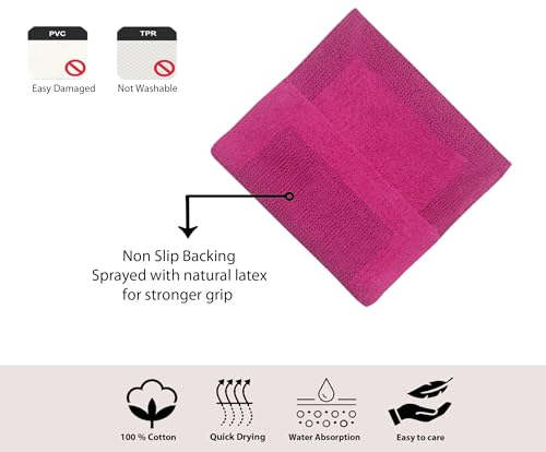Home Weavers Luxury Collection 100% Cotton Reversible Bathroom Rugs Set, Washable Rug, Extra Soft and Absorbent Bath Rug, Kitchen Mat, 2 Piece Set(S+M), Hot Pink - color: Hot Pink, size: 2 Piece Set(S+M)