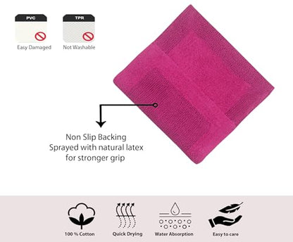 Home Weavers Luxury Collection 100% Cotton Reversible Bathroom Rugs Set, Washable Rug, Extra Soft and Absorbent Bath Rug, Kitchen Mat, 2 Piece Set(S+M), Hot Pink - color: Hot Pink, size: 2 Piece Set(S+M)