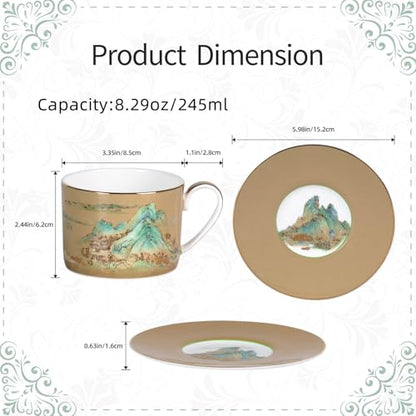 KAMMAK Tea Cups and Saucers Set of 2, Porcelain Coffee Cups, JBE009 | Stackable Espresso Mugs, Ceramic Demitasse for Coffee, Cappuccino, Latte, Americano, Tea - size: 8CZJBE009