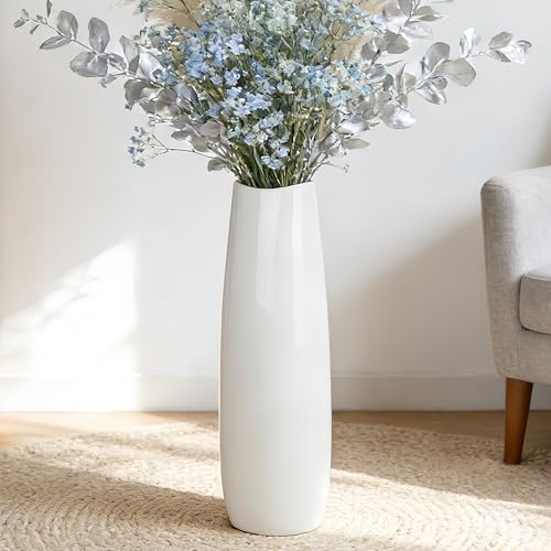 White Tall Ceramic Floor Vase, 24 Inch, Oval Design, Large Decor | Glossy Glazed Finish, Living Room, Fireplace, Entryway, Pampas Grass - color: Shape 1, size: 24 Inch